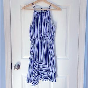 Blue stripe pattern key hole dress